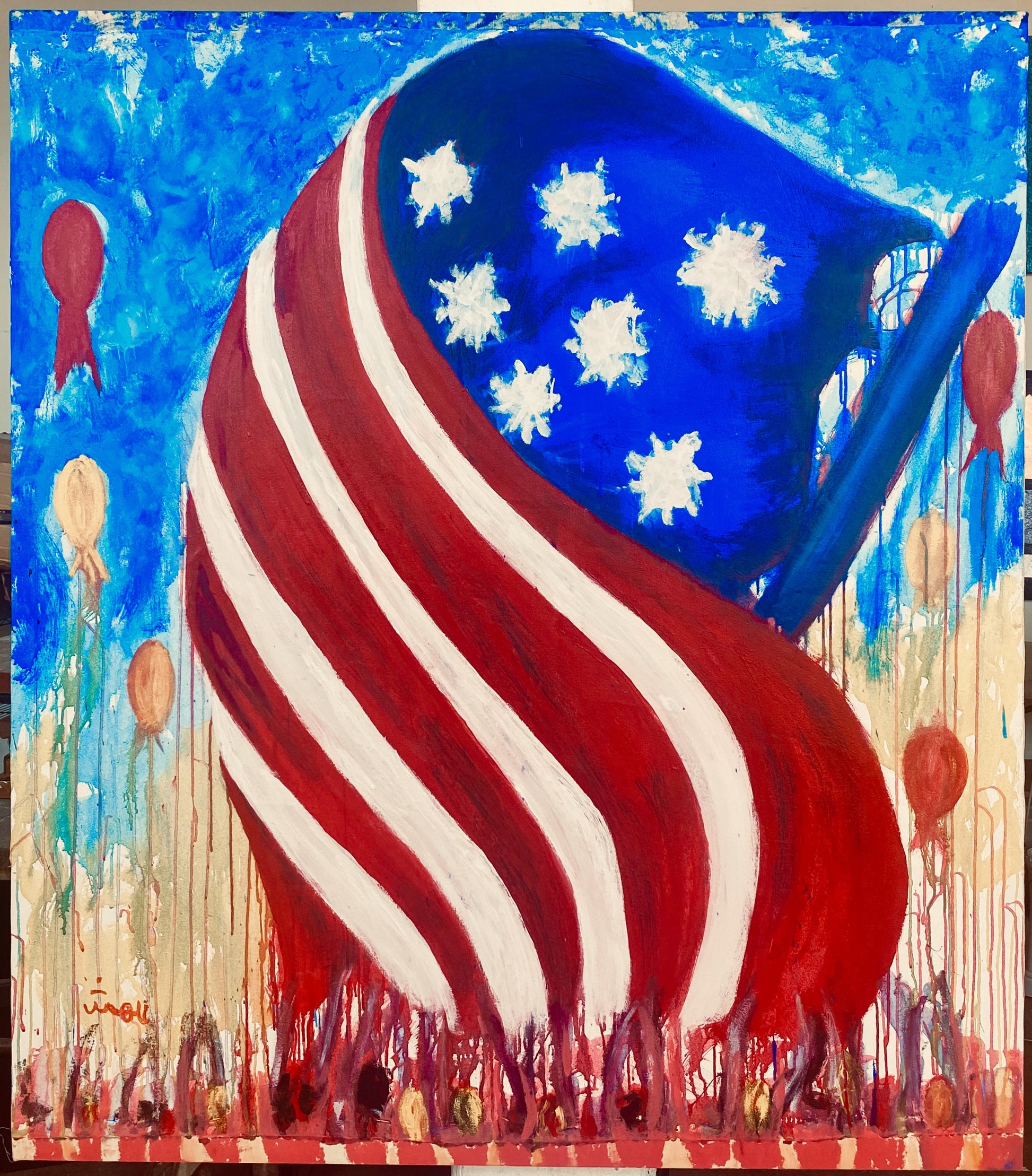 Dedicated:  To All  and Everyone, who calls this place “Home”  We Are All Created Equal and Should Be Granted The Same Rights And Freedoms.  This is a Canvas painting by artist, Shahla Rahimi Reynolds.  It is 36” H x 24” W.