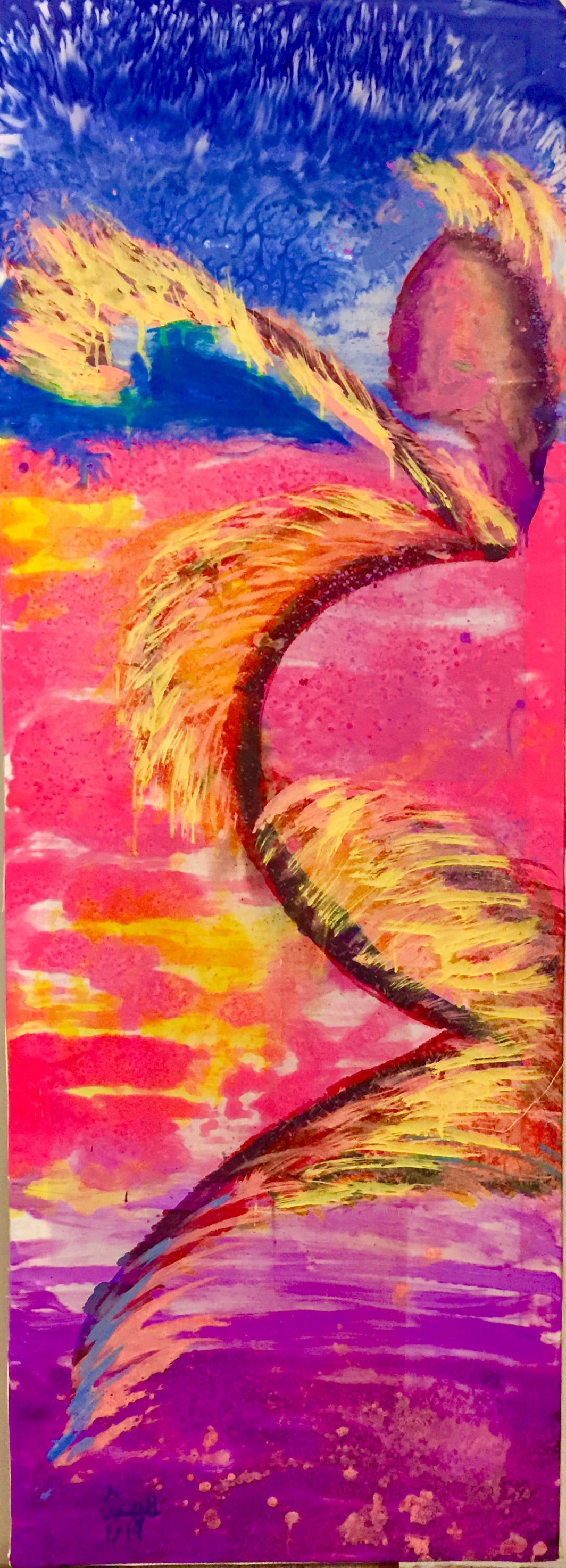 Fire Flies II - Sonarta.com Hot summer nights, they are all over the garden, shimmering and dancing everywhere. As the fire flies wave their little wings, filled with feeling of joy let's dance with them. This is an Ink on Silk painting by artist Shahla Rahimi Reynolds. Fire Flies II is 29” W X 59” H.