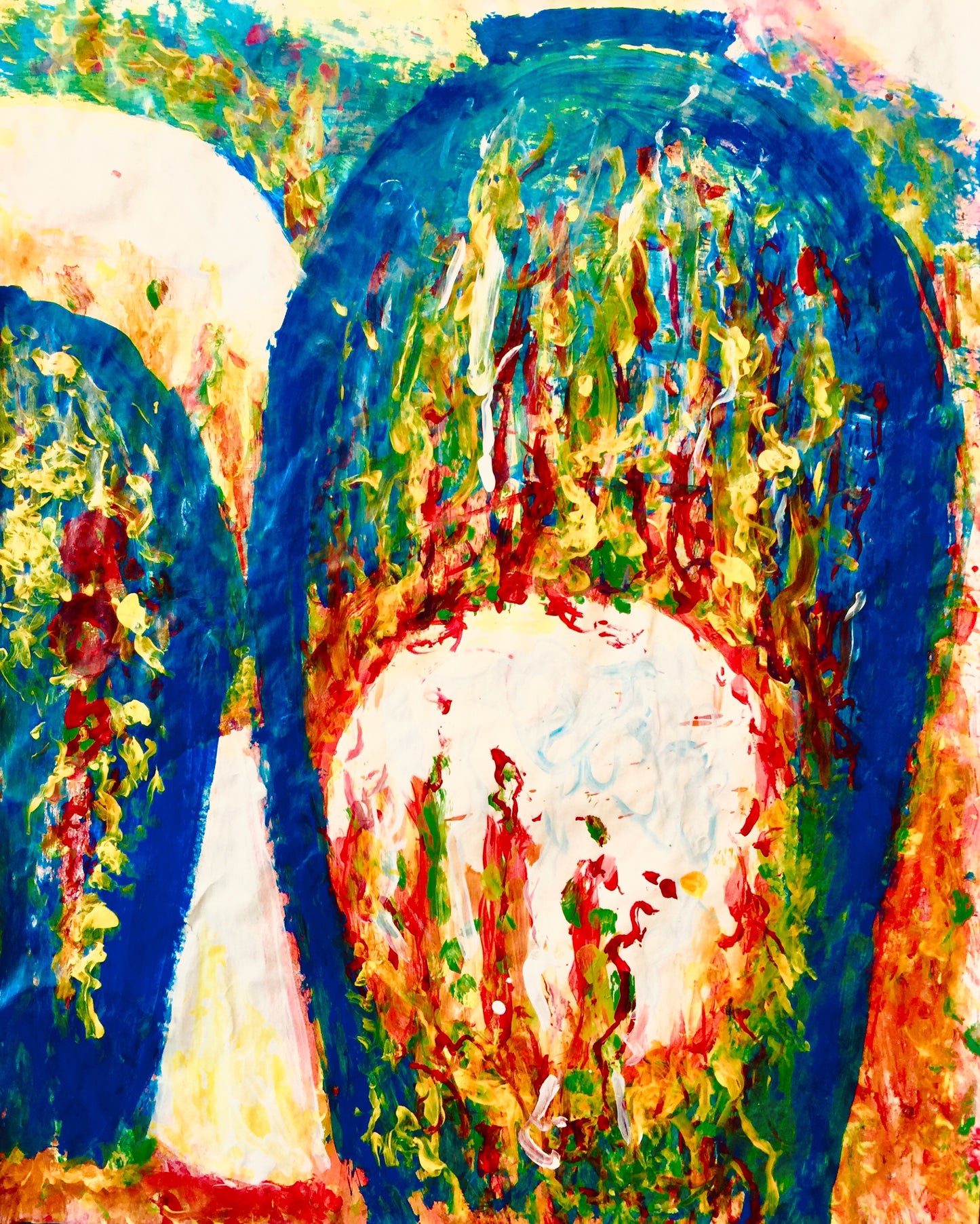 Blue Moon - Sonarta.com Walking in the Blue Moon Light.. That's romantic ❤ But this really a bunch of Pottery sitting on a shelf. This is an Acrylic on Paper painting by artist Shahla Rahimi Reynolds. It is 24” H X 19” W.