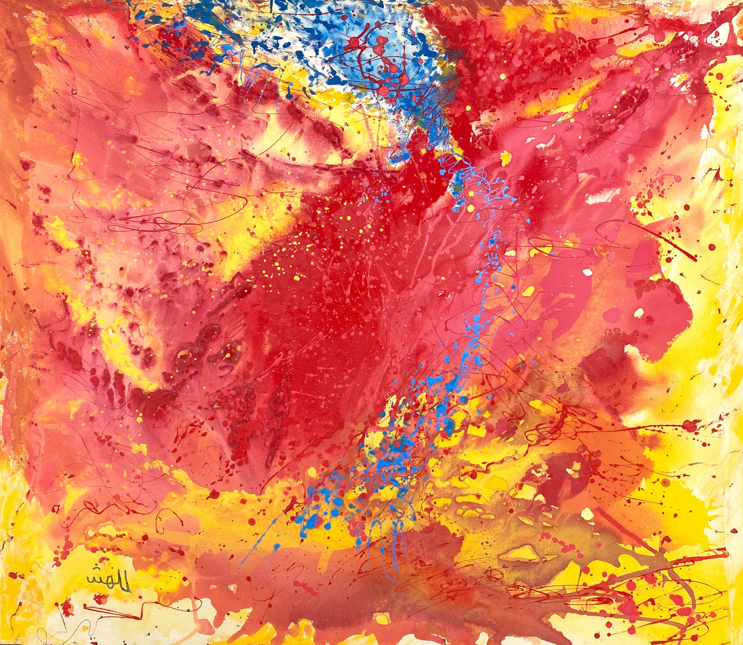 A new “Normal” is upon us and we are slowly easing into it. Now more than ever, tiny “Glimpses Of Hope” are our only guide for a path that can help us move on through these times, while giving us comfort knowing that life goes on no matter what, and we are still in it. This is an Acrylic on Canvas painting by artist, Shahla Rahimi Reynolds Glimpses Of Hope is 55” H x 51” W.