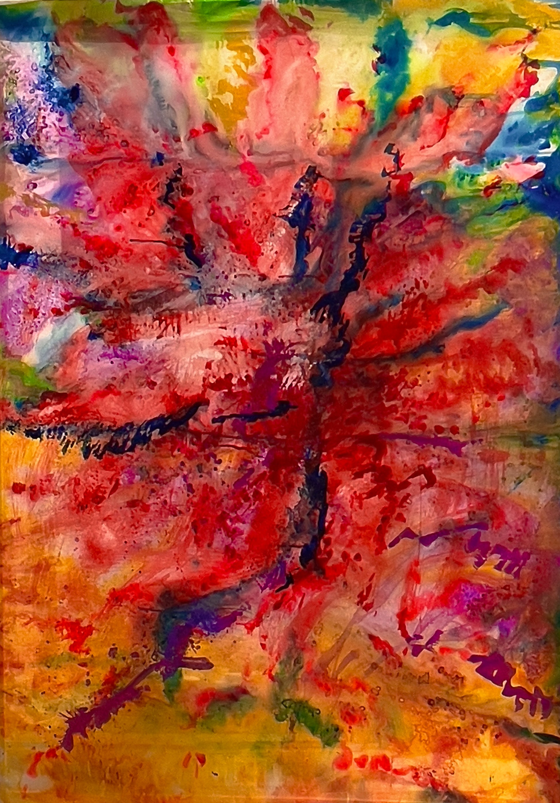 The Beautiful and Bold colors of this Ink on Silk painting create a romantic atmosphere in any room while maintaining a sophisticated and modern look. The Beautiful and Bold is an Ink on Silk painting by Shahla Rahimi Reynolds. It is 55” H x 481/2” W.
