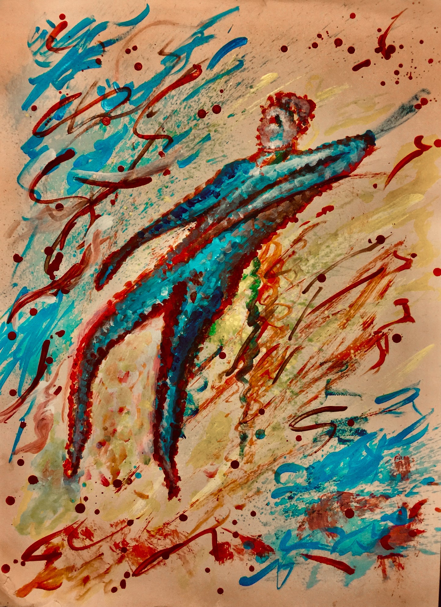 Shake it to the Right and then shake it to the left ❤️😃. It is a joyful and happy painting characterized by its colors and gestures. It moves with you as you move around the room.  This painting is an Original Acrylic on Paper by Shahla Rahimi  Reynolds. Shake Your Body Baby, Shake It is 28 1/2” H X 20 1/4” W..