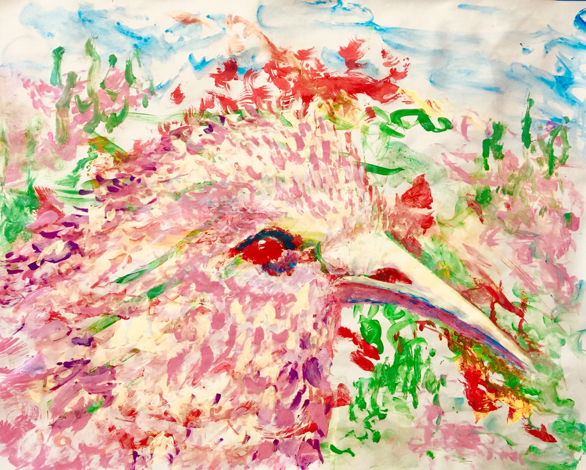 Parestoo - Sonarta.com It is spring time again and Parestoo is back. You look fabulous and those pink feathers make you appear so delicate.  This is an Acrylic on Paper painting by Shahla Rahimi Reynolds.  Parestoo is 19” W X 24” H.