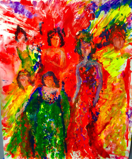 Prom Night - Sonarta.com t's Prom Night again and this group looks Fabulous, Good luck and fun tonight.  This  Acrylic on Paper is created by Shahla Reynolds:  Prom Night is 19” W x 24” H.
