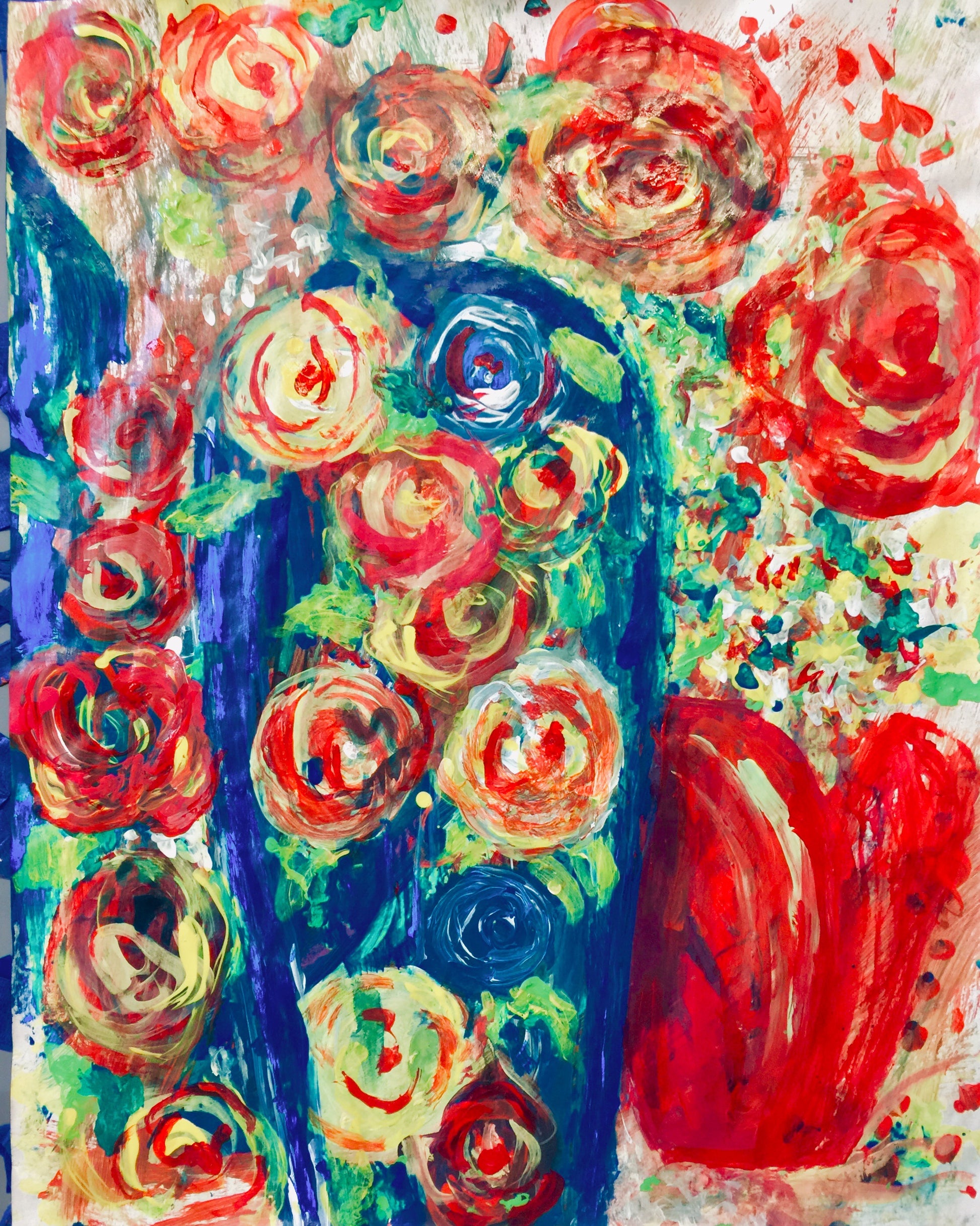 Gole Khoneh - Sonarta.com Roses, Roses everywhere. Gole Khoneh is where you place your roses.  This is an Acrylic on Paper painting by artist Shahla Rahimi Reynolds.  Gole Khoneh is 24” H X 19” W.