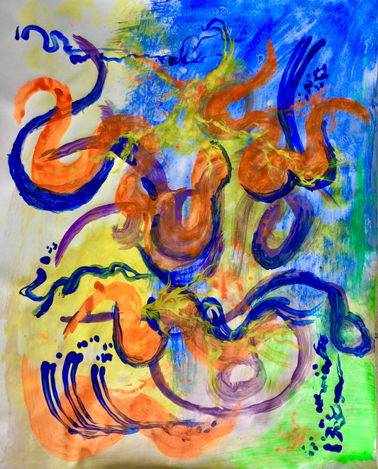 Sea Serpents - Sonarta.com Sea Serpents , the mystical sea dragons rule the oceans for ever.  This is an Acrylic on Paper painting  by Shahla Rahimi Reynolds.  Sea Serpents is 24" H x 19" W. 