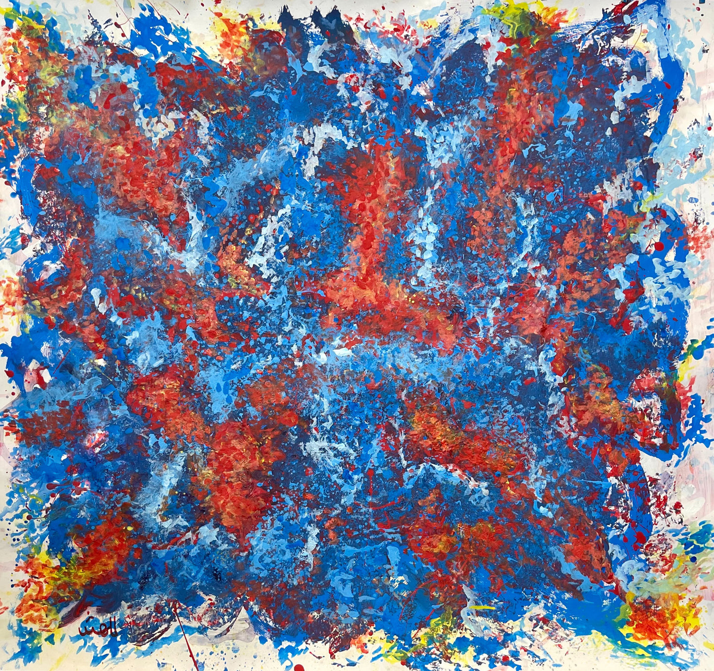 Cooling Down The Heat-Sonarta.com, When it is burning hot and heat is destroying the path, bring in calm and cool blue water to smooth out all of the rough edges.  This Contemporary Painting is an Acrylic on Paper by Shahla Rahimi Reynolds.  Cooling Down The Heat Painting is 45" H x 48" W.