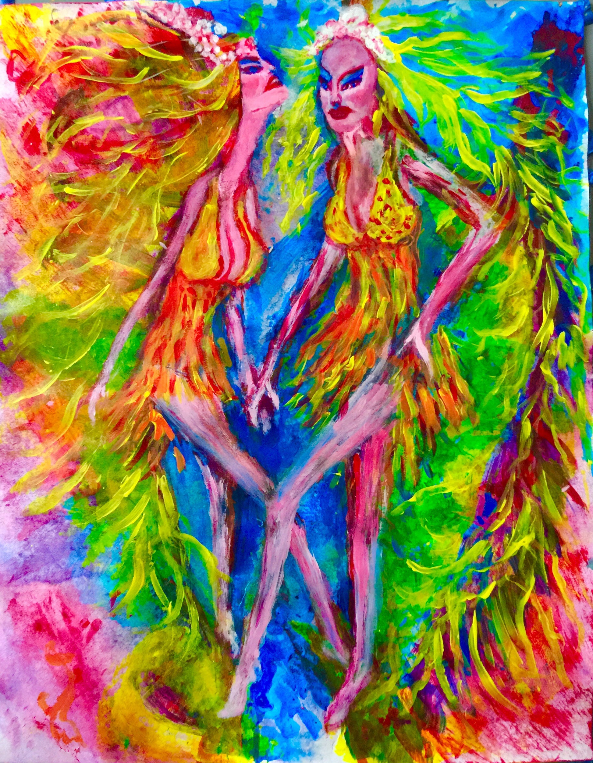It’s Vegas Baby, its Vegas ! - Sonarta.com To all the Amazing and beautiful Angeles in Las Vegas ❤️  Keep Dancing😘😘 This painting is an Acrylic on Paper by Shahla Rahimi  Reynolds. It's Vegas Baby, It's Vegas ! is 27” H X 21” W.