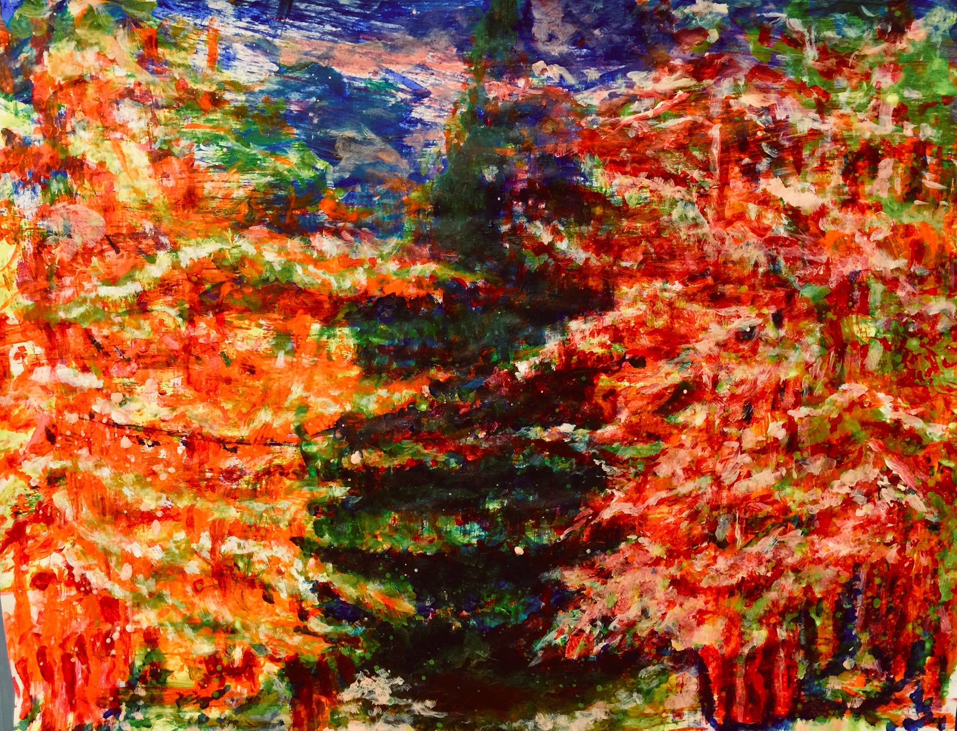 The Divide - Sonarta.com This Sunday afternoon walk through the park is coming to a Divide and now the question is which way to go, Ummmm!!!  This is an Acrylic on Paper painting  by Shahla Rahimi Reynolds.  The Divide is 19” W x 24” H.